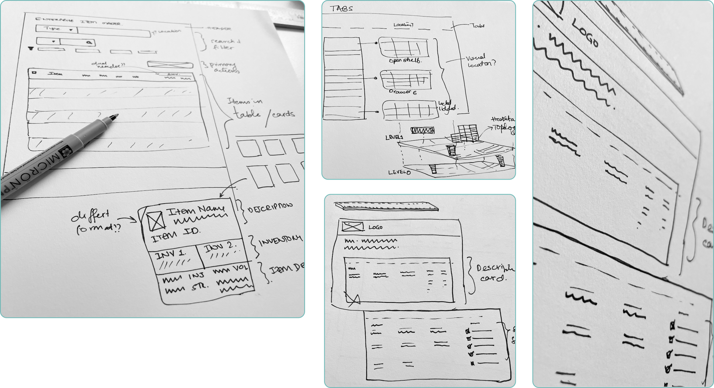 Early wireframe sketches