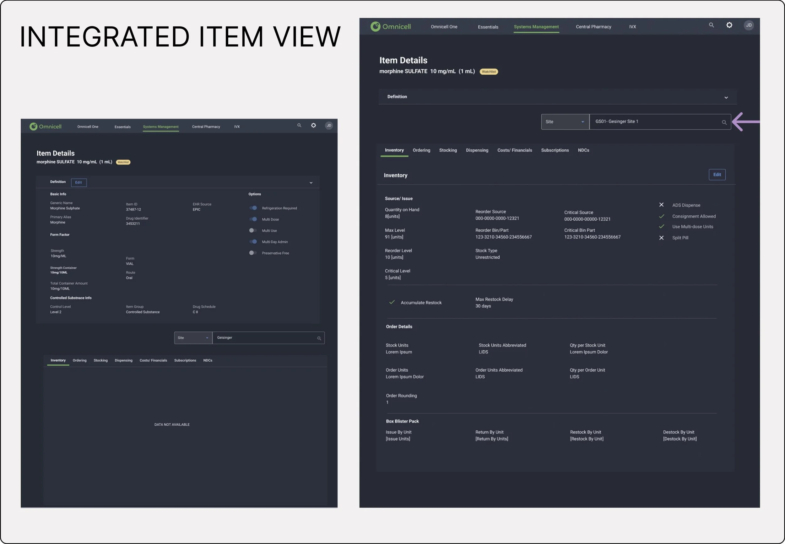 Integrated item list with location selector